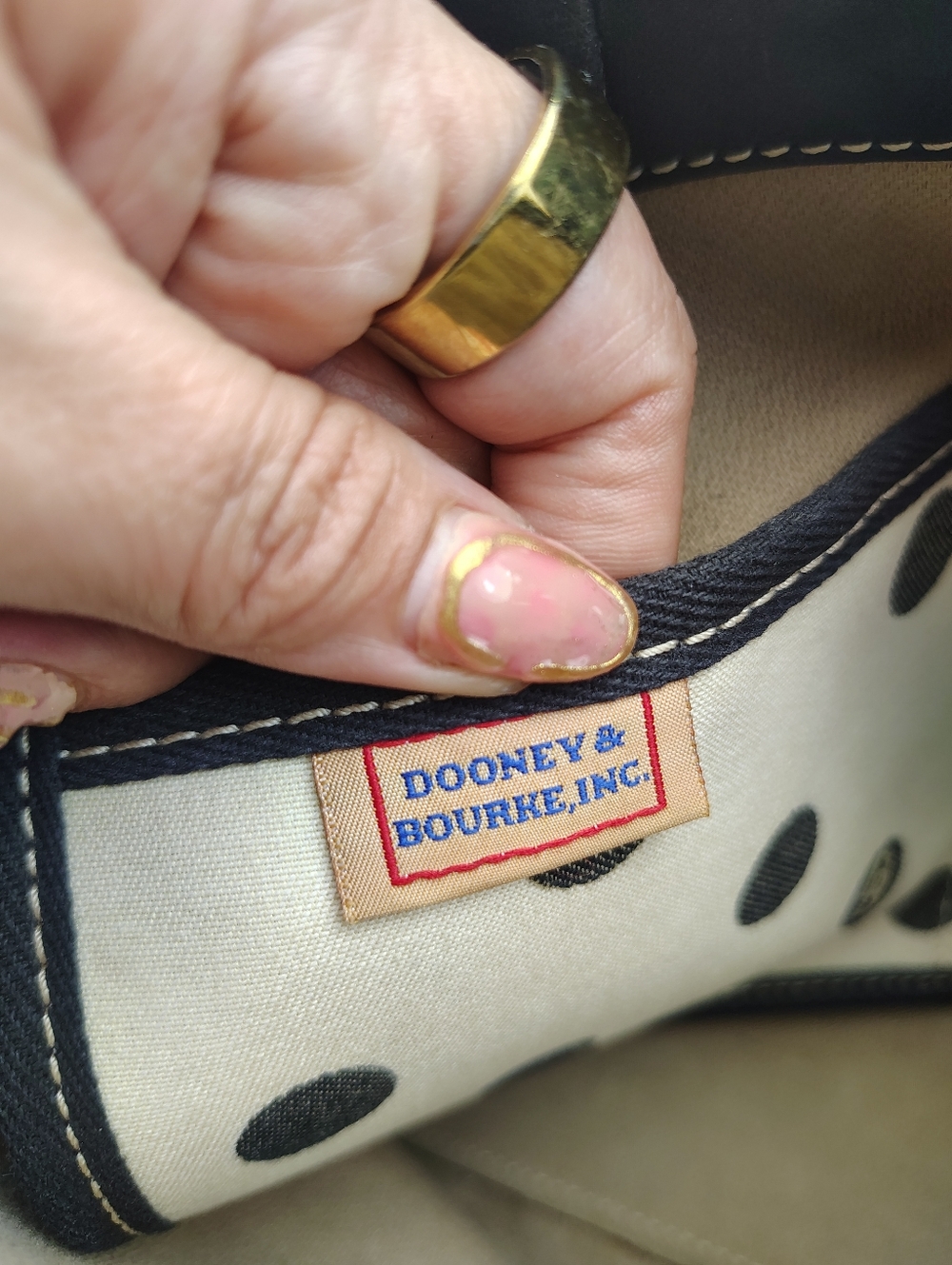 Dooney & Bourke Polka Dot Tote Bag with Tassel Detail - Black and Cream Combo - Picture 13 of 15